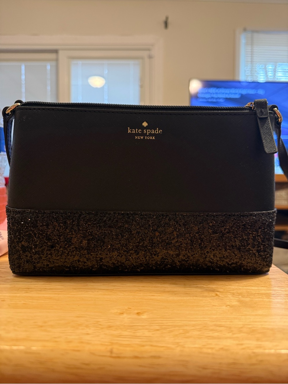 kate spade New York Black Crossbody with Glitter Trim